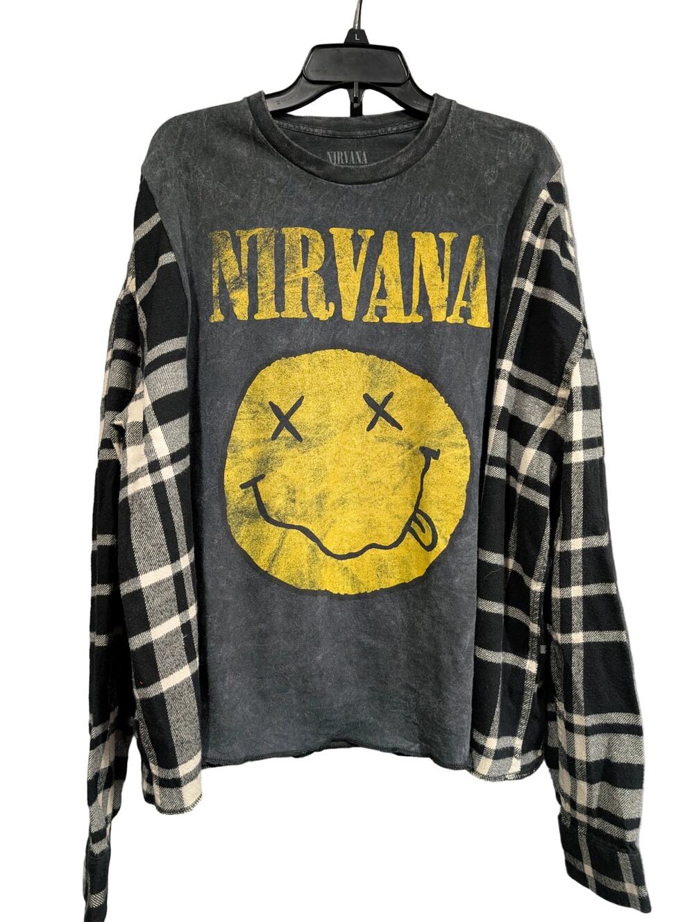 Upcycled Flannel Mash Up Top - Nirvana Grey
